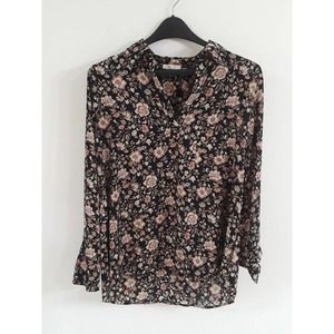 Womens Nordstrom Pleione Romantic Vintage Inspo Floral Black Long Sleeve Blouse